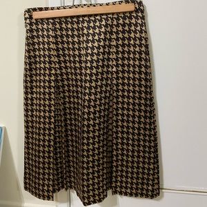 Celine Silk Houndstooth Brown and Black Pleated Knee Length Skirt